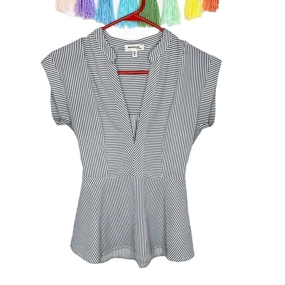 Monteau Stripe Business Casual Short Sleeve Office Career Blouse Shirt Small - Picture 1 of 10